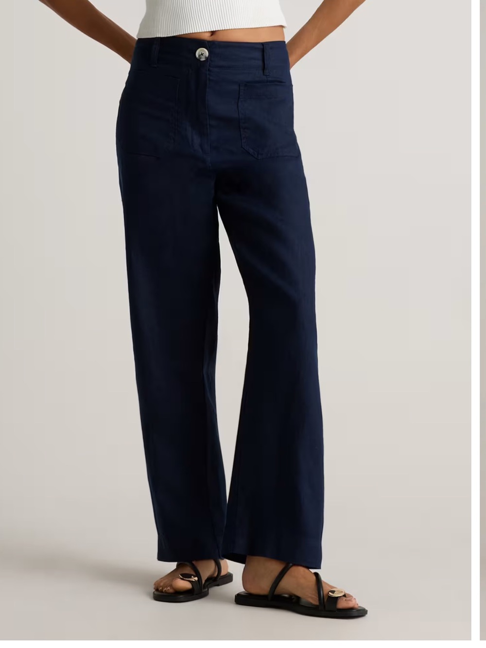 Quince 100% European Linen Patch Pocket Wide Sz 10 Deep Navy